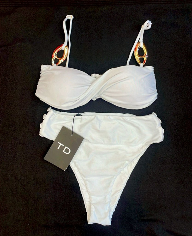 Conjunto Fitness Branco Alças Douradas | We Fashion Outlet