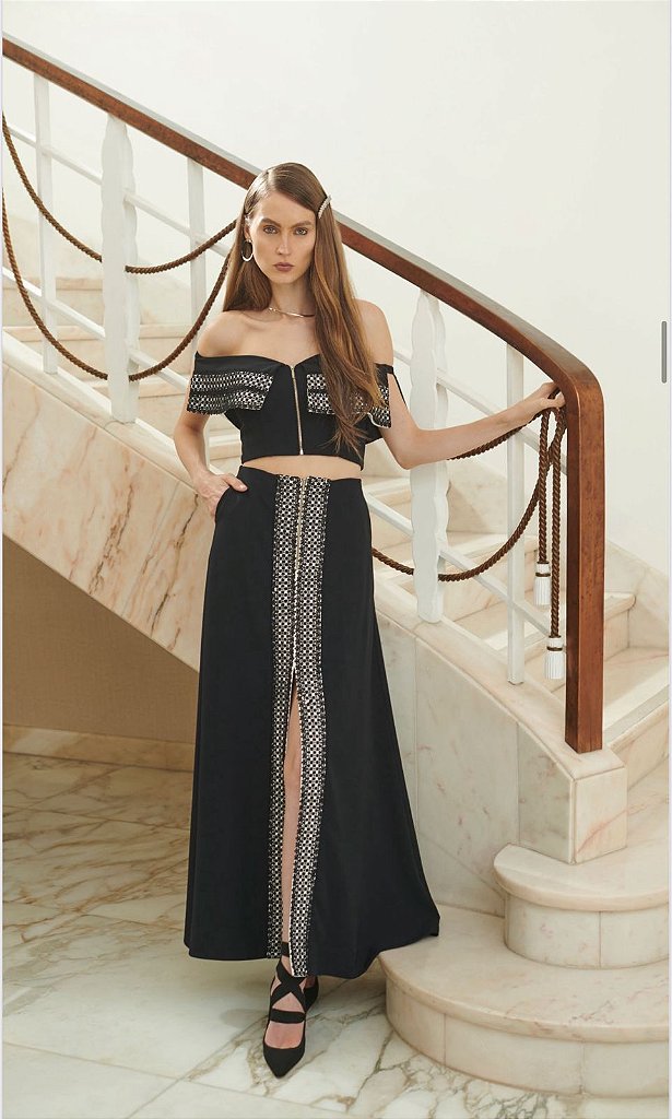 Conjunto Cropped e Saia Longa Renda | We Fashion Outlet