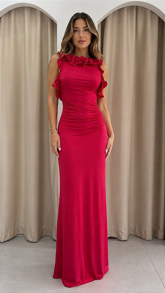 Vestido Midi Fluido com Babados | We Fashion Outlet
