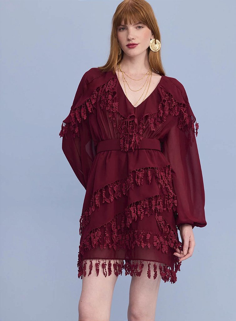 Vestido Folhas Bordados | We Fashion Outlet