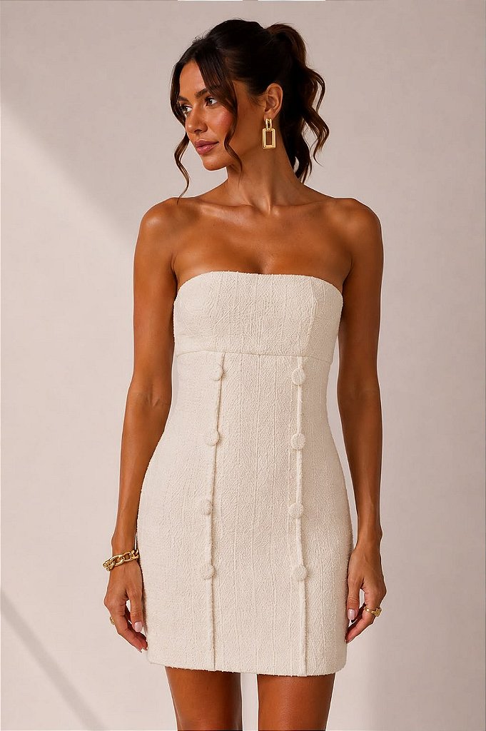 Vestido Curto Texturizado Off White | We Fashion Outlet