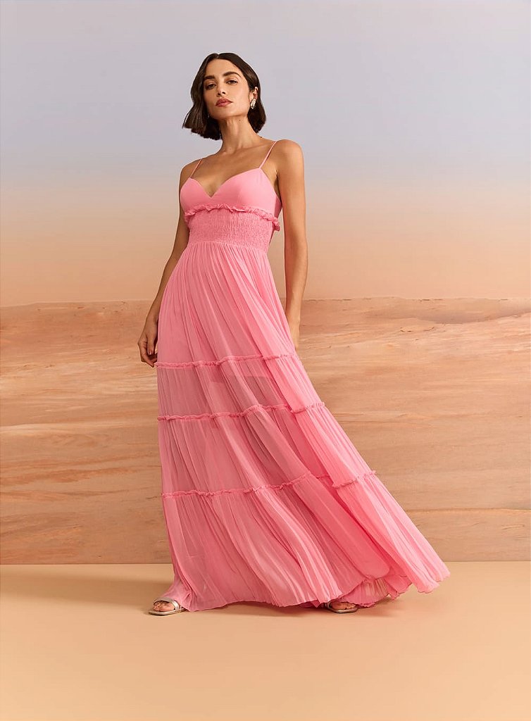 Vestido Longo Fluido Rosa com Detalhes | We Fashion Outlet