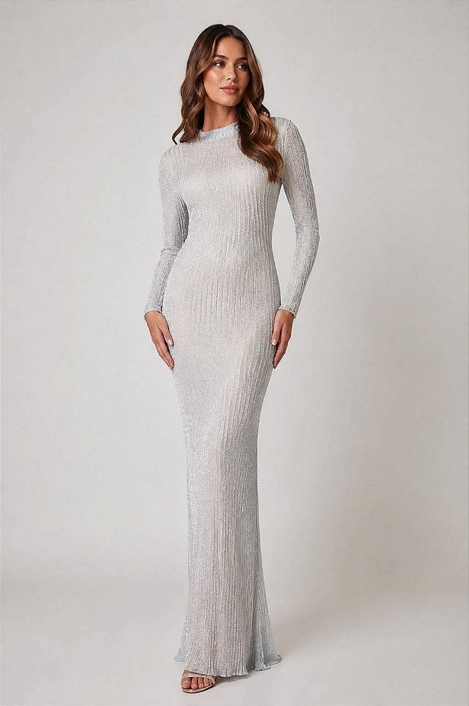 Vestido Longo Tricô Prata | We Fashion Outlet