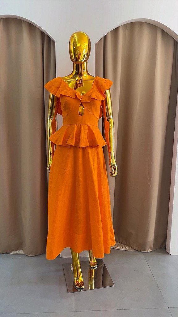 Vestido Midi Laranja Fluxo | We Fashion Outlet