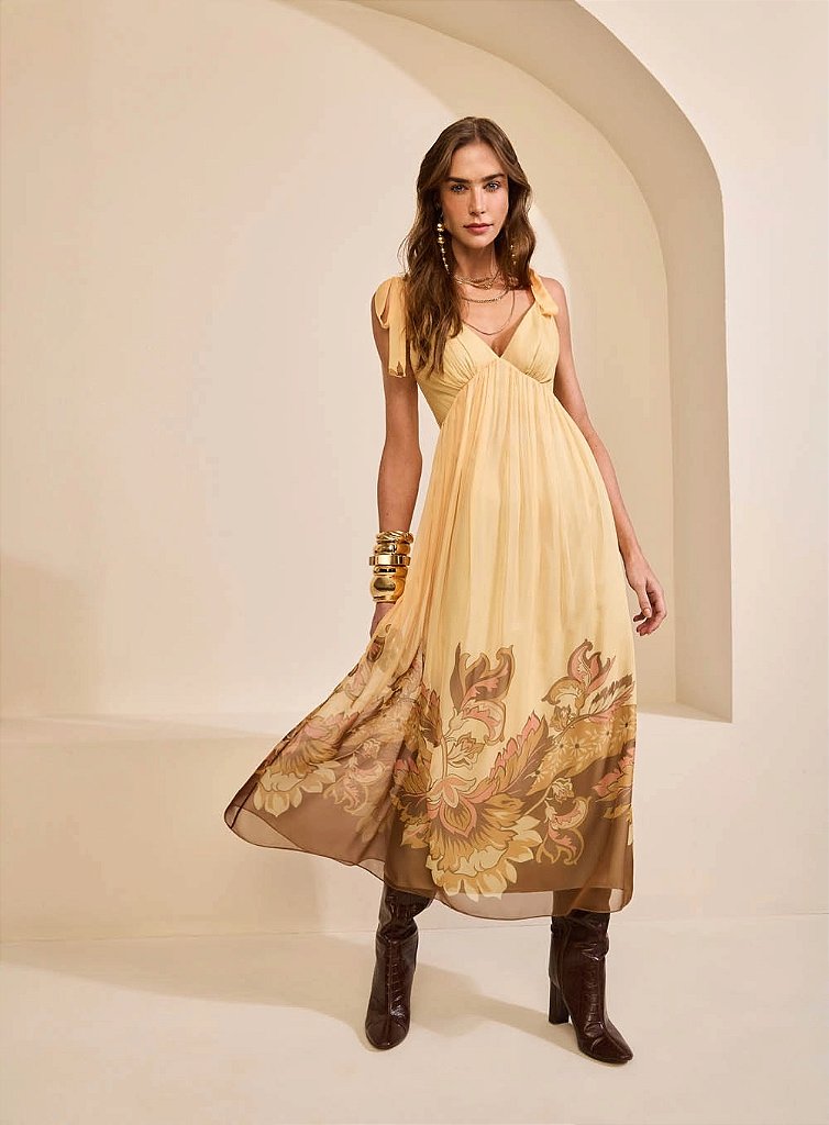 Vestido Midi Alças Barrado | We Fashion Outlet