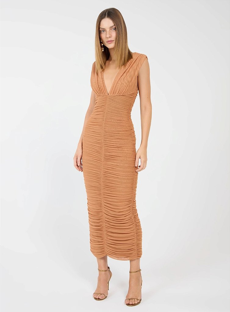 Vestido Midi Franzido Tule | We Fashion Outlet