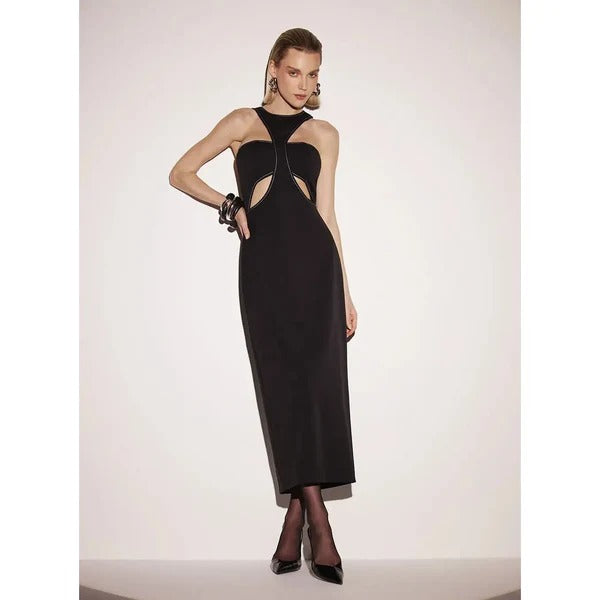 Vestido Midi Preto com Recortes | We Fashion Outlet