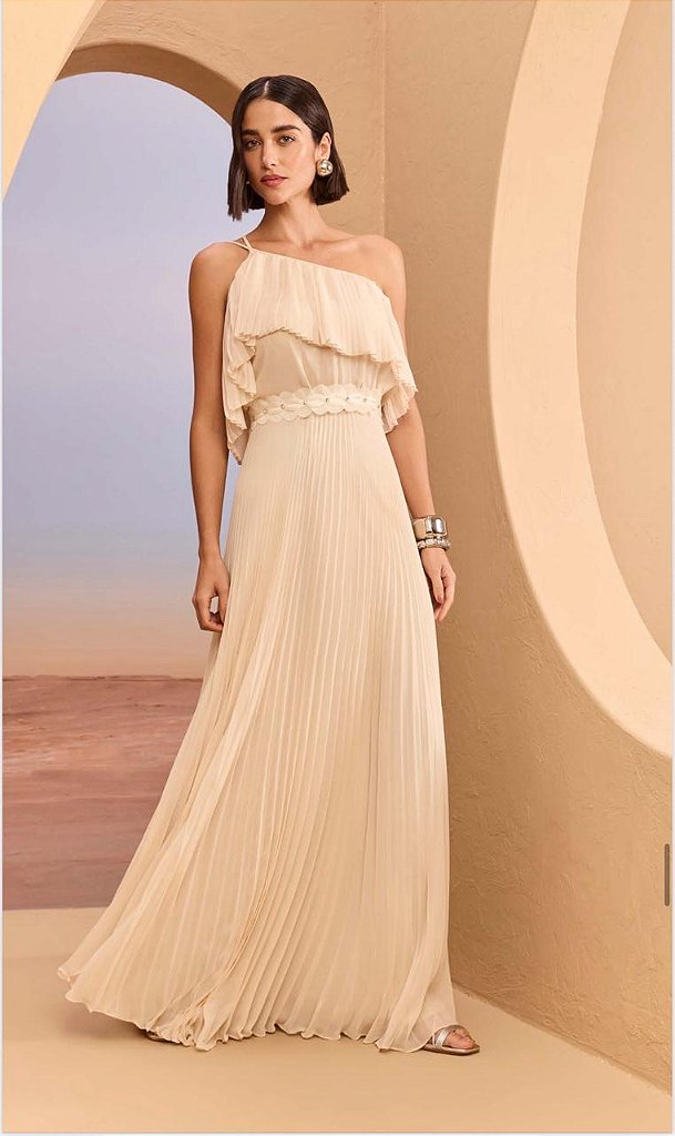 Vestido Longo Ombro Só Plissado | We Fashion Outlet