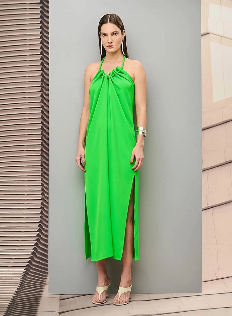 Vestido Verde Fluido Frente Única | We Fashion Outlet