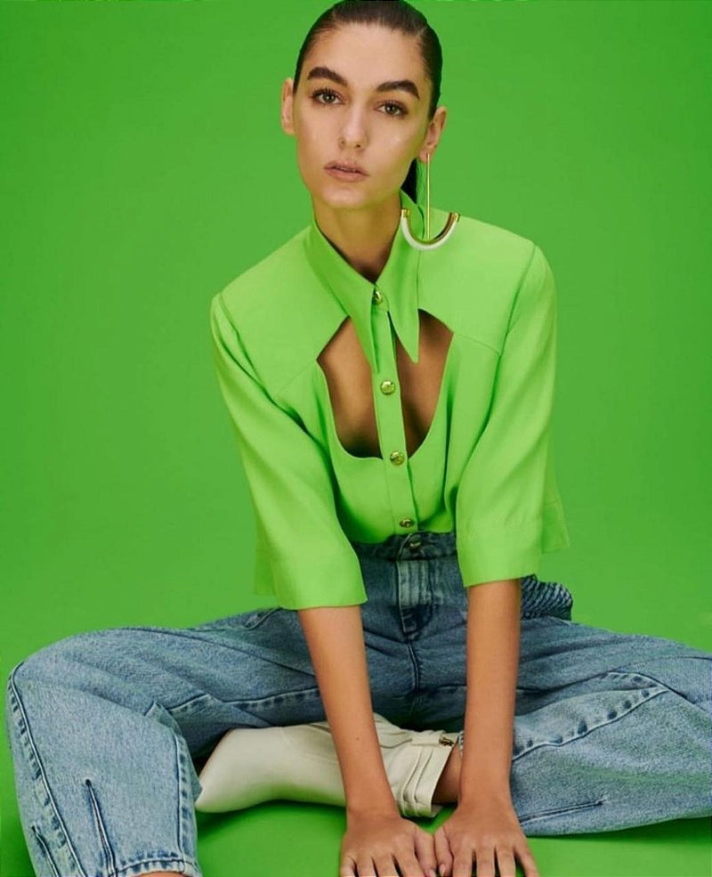Camisa com Abertura Verde Limão | We Fashion Outlet