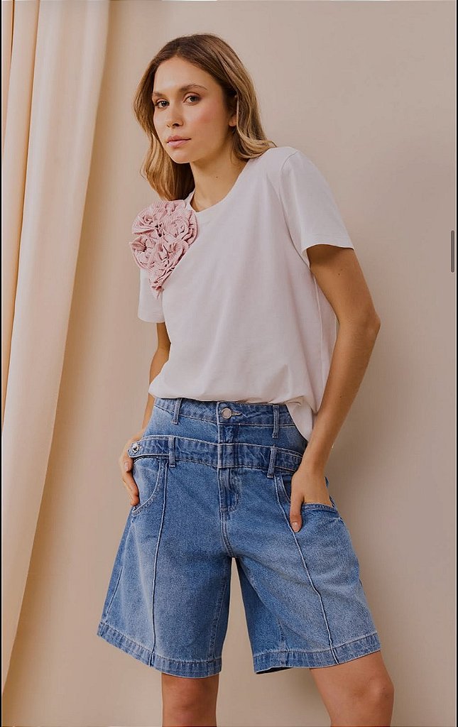 Conjunto Top Floral e Shorts Jeans | We Fashion Outlet