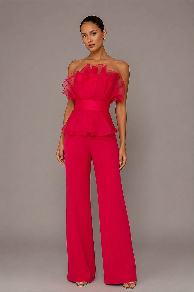 Macacão Fluido Babado Pink | We Fashion Outlet