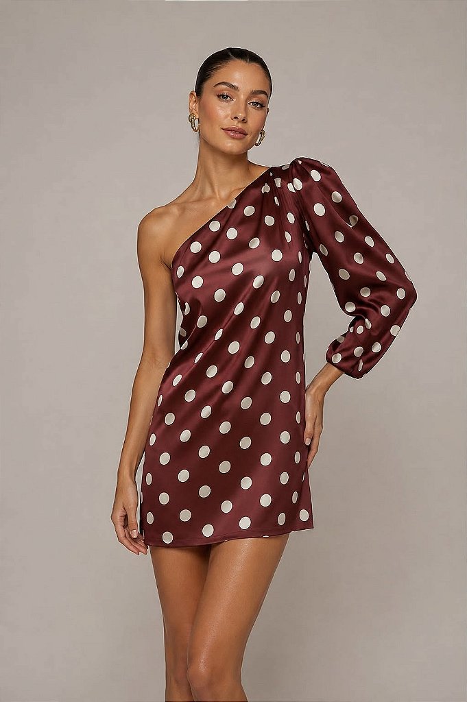 Vestido Poá Um Ombro Só | Estampa Poá Sedosa | We Fashion Outlet
