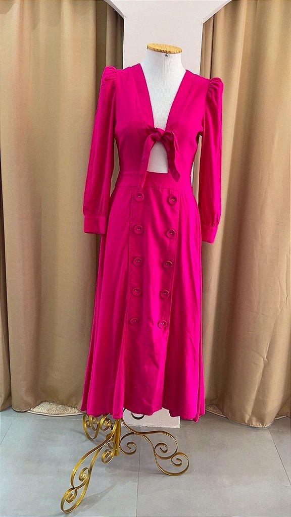 Vestido Manga Bufante Rosa | We Fashion Outlet