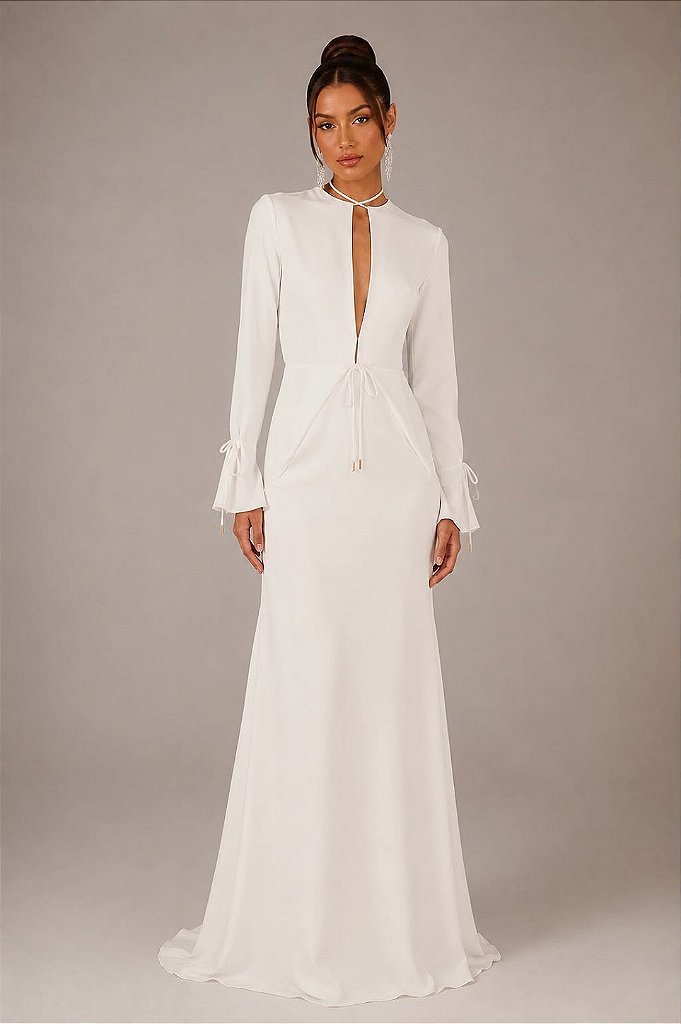 Vestido Longo Branco Manga Longa | We Fashion Outlet