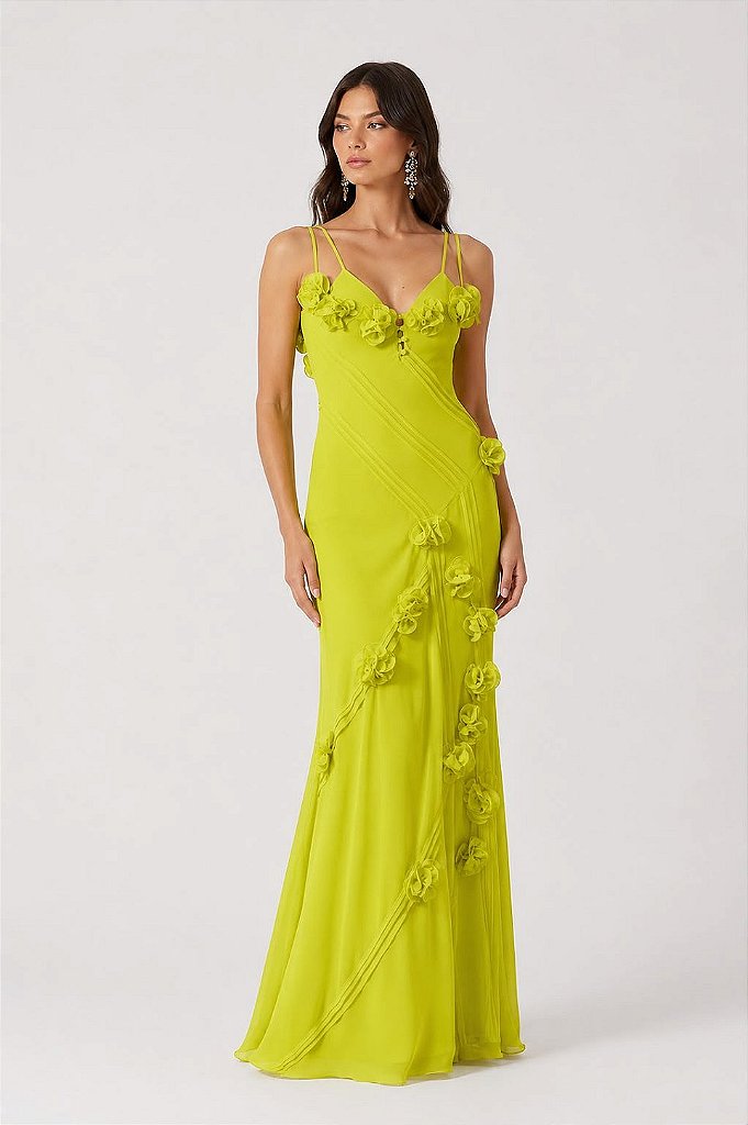 Vestido Longo Flores Verde | We Fashion Outlet