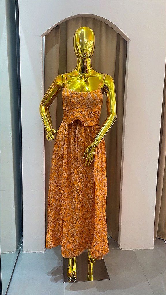 Vestido Midi Fluido Amarelo/Laranja | We Fashion Outlet