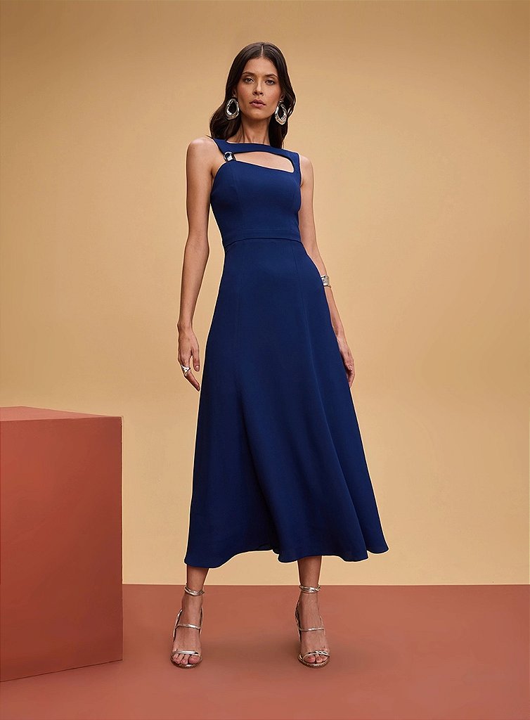 Vestido Midi Elegante com Recorte | We Fashion Outlet