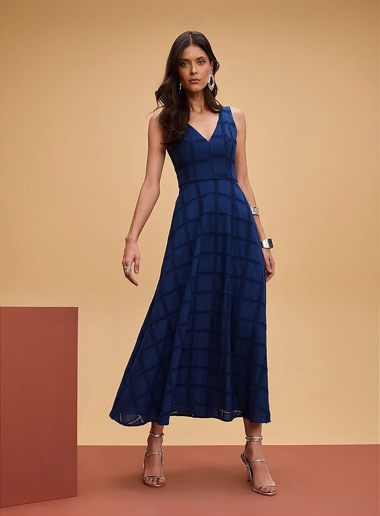 Vestido Midi Quadriculado Azul | We Fashion Outlet